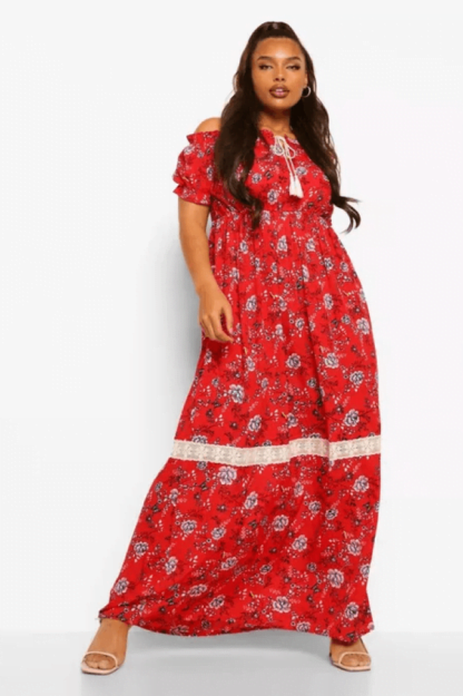 POF LUXURY FASHION WEARS - Boohoo - PLUS OFF SHOULDER BOHO MAXI DRESS