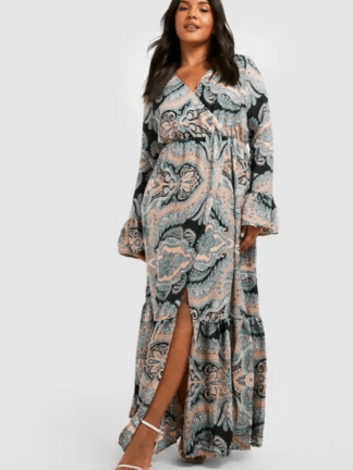 POF LUXURY FASHION WEARS - Boohoo - PLUS PAISLEY WRAP MAXI DRESS Front