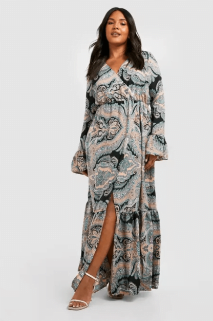 POF LUXURY FASHION WEARS - Boohoo - PLUS PAISLEY WRAP MAXI DRESS Front
