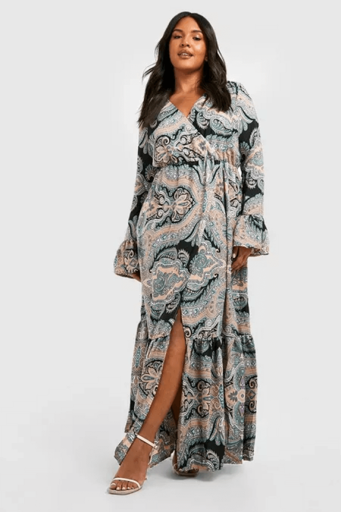 POF LUXURY FASHION WEARS - Boohoo - PLUS PAISLEY WRAP MAXI DRESS Front