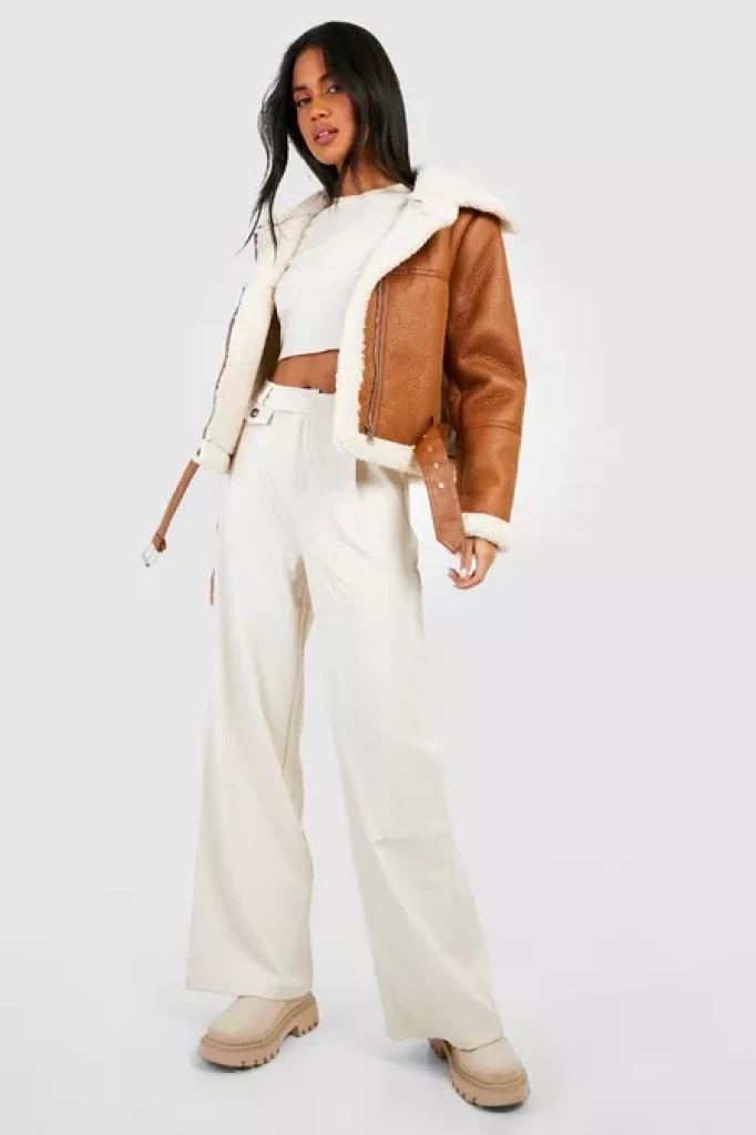 POF LUXURY FASHION WEARS - CONTRAST TEDDY TRIM TAN AVIATOR
