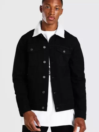 POF LUXURY FASHION WEARS - REGULAR DENIM JACKET WITH WHITE BORG COLLAR